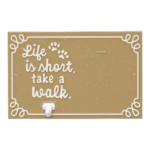 Life is Short Take a Walk Leash Hook with Photo Area in Curry & White