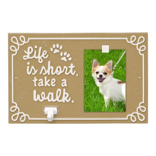 Life is Short Take a Walk Leash Hook with Photo of Fifi Dog in Curry & White