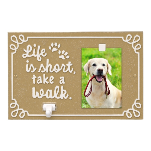 Life is Short Take a Walk Leash Hook with Photo of Duke a Golden Reteiever in Curry & White