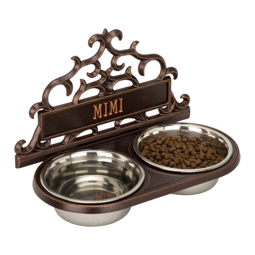 Personalized Wall Mounted Pet Feeder in Antique Copper View from Left