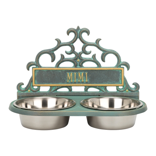 Personalized Wall Mounted Pet Feeder in Bronze Verdigris