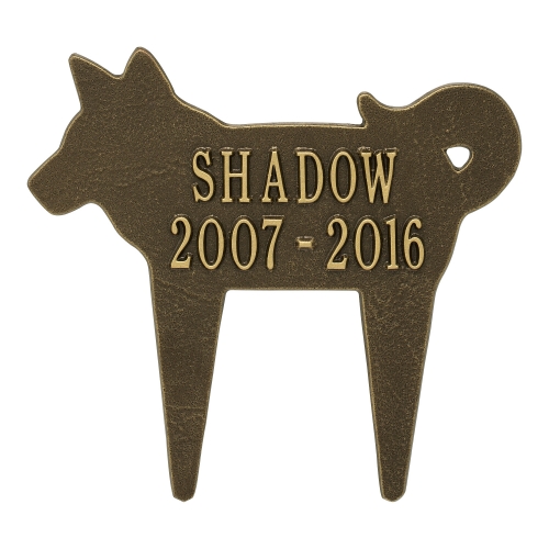 Dog Shaped Memorial Lawn Plaque in Antique Brass