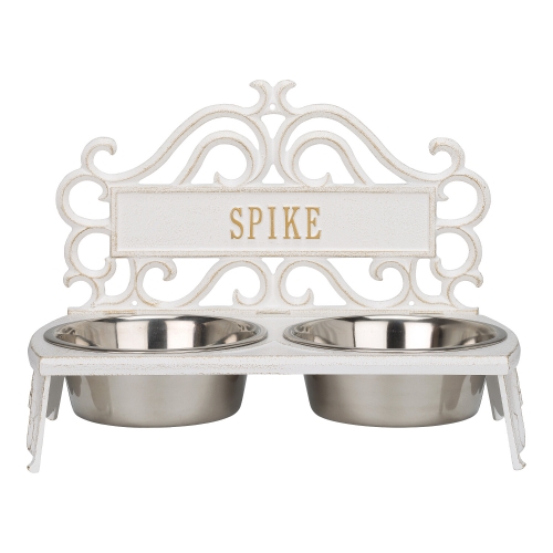 Personalized Bistro Pet Bowl in White & Gold