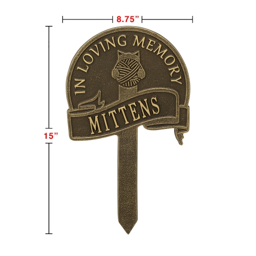 Cat with Yarn Memorial Yard Sign in Antique Brass