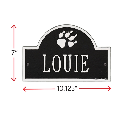 Black & White Dog Paw Arch Wall Memorial Marker with Dimensions