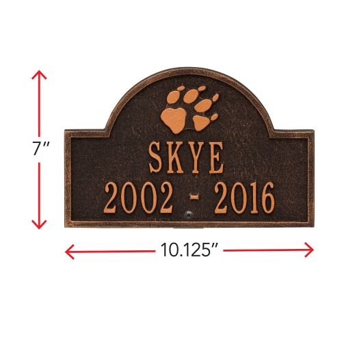 Oil-Rubbed Bronze Dog Paw Arch Lawn Memorial Marker with Dimensions