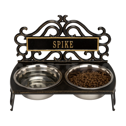 Personalized Bistro Pet Bowl in Black & Gold View from Center