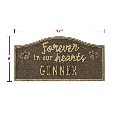 Forever in Our Hearts Memorial Plaque Antique Brass with Dimensions