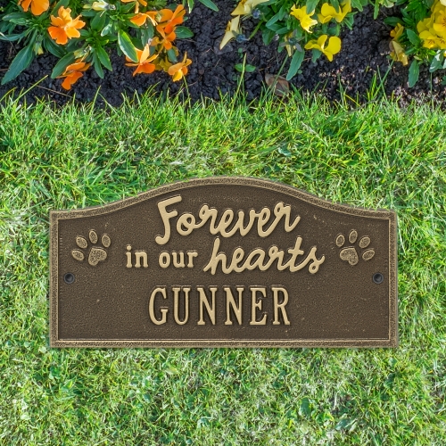 Forever in Our Hearts Memorial Plaque Antique Brass for Placing on the ground as a Marker