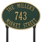 Hawthorne Oval Address Plaque with a Green & Gold Finish, Standard Lawn with Three Lines of Text