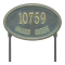 The Concord Raised Border Oval Shape Address Plaque with a Bronze & Verdigris Finish, Estate Lawn with Two Lines of Text