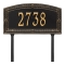 A Rectangle Arched Address Plaque with a Feather Boarder with a Black & Gold Finish, Standard Lawn with One Line of Text
