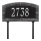 A Rectangle Arched Address Plaque with a Feather Boarder with a Black & Silver Finish, Standard Lawn with One Line of Text