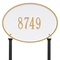 Hawthorne Oval Address Plaque with a White & Gold Finish, Standard Lawn Size with One Line of Text