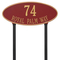 Madison Style Oval Shape Address Plaque with a Red & Gold Finish, Estate Lawn with Two Lines of Text