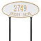 Madison Style Oval Shape Address Plaque with a White & Gold Finish, Standard Lawn with Two Lines of Text