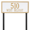 Rectangle Shape Double Line Address Plaque with a White & Gold Finish, Estate Lawn with Two Lines of Text