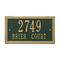 Rectangle Shape Double Line Address Plaque with a Green & Gold Finish, Standard Wall Mount with Two Lines of Text