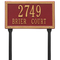 Rectangle Shape Double Line Address Plaque with a Red & Gold Finish, Standard Lawn with Two Lines of Text